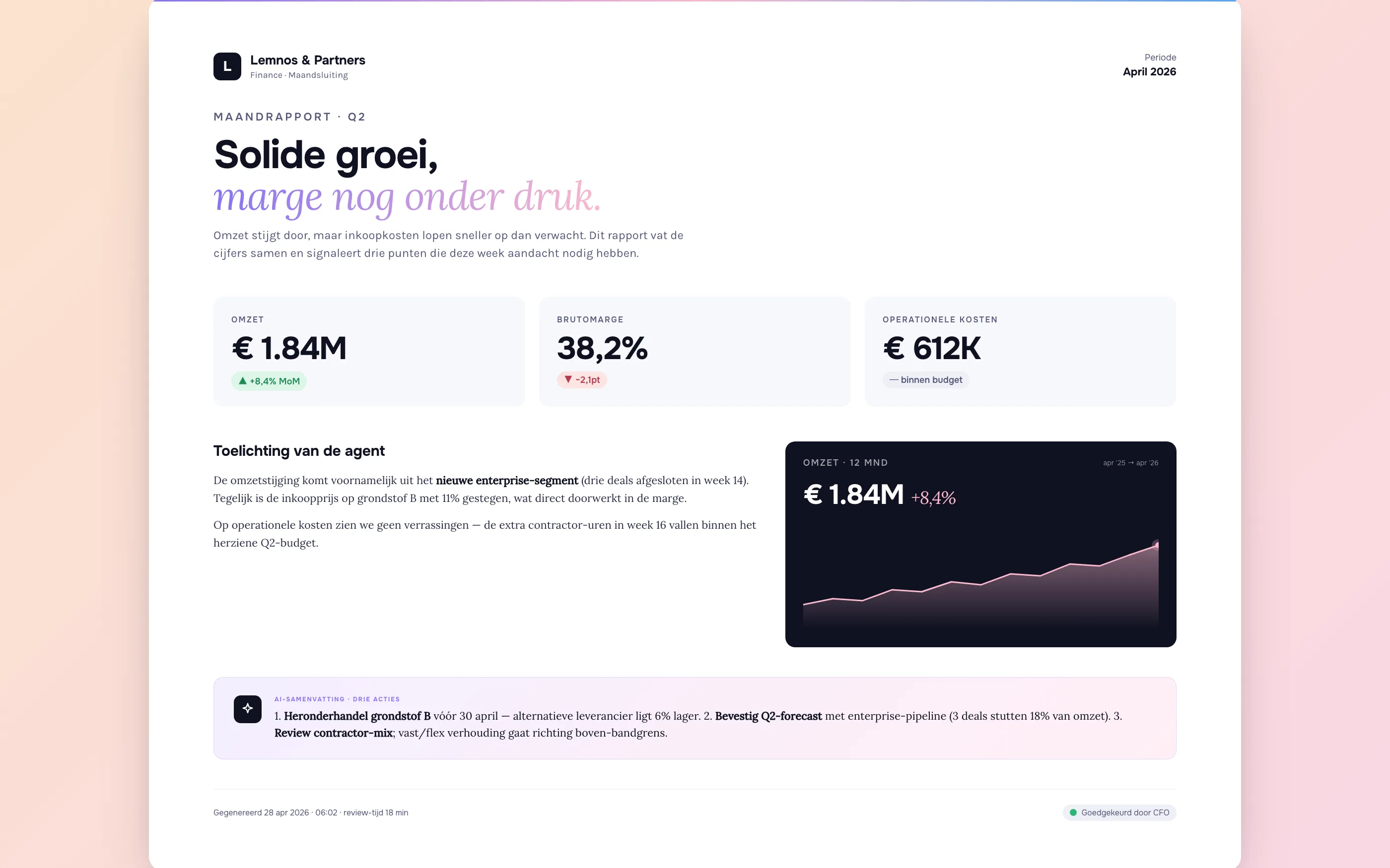Maandrapport-agent: AI-gegenereerd finance rapport met KPIs en narratief